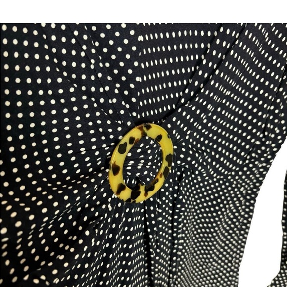 NWT Topshop Black White Polka Dot Horn Ring Faux Wrap Dress Women's Size US 8 - Picture 6 of 6